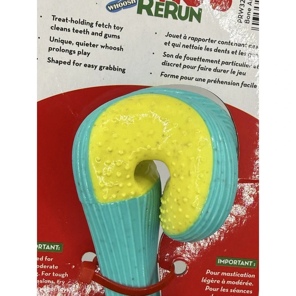 KONG Rerun Whoosh Bone Sm/Md Dog Toy Treat Dispensing Fetch Chew Teal Yellow